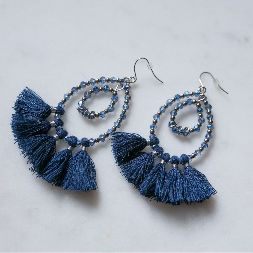 Navy blue tassel earrings